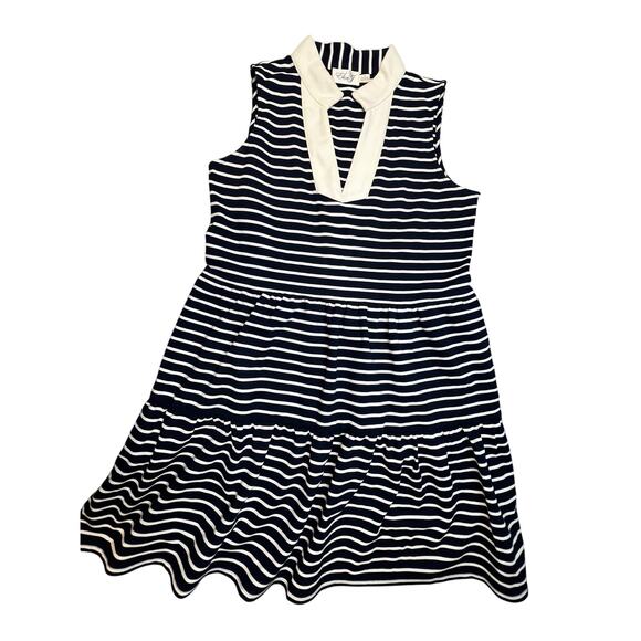 Eliza J Navy White Striped Sleeveless Collared Dress w/ Pockets M - Picture 1 of 7
